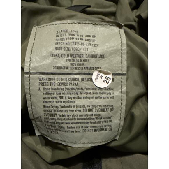 Genuine US Military Jacket Mens Parka Cold Weather Camouflage Hunting XL LONG - Picture 7 of 7